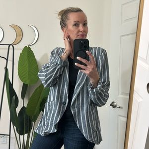 Sanctuary Women's Blue Stripe Linen Blend Pleat Blazer Size M